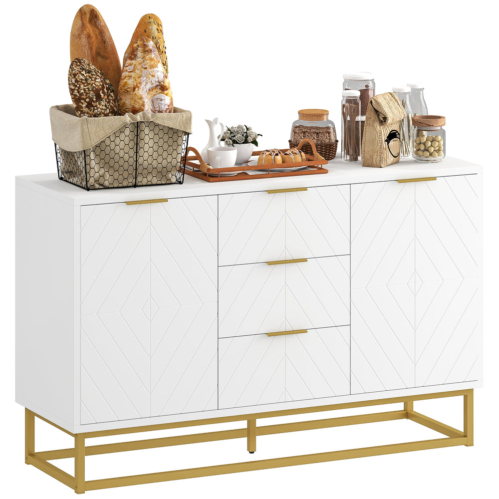 Storage unit with doors, adjustable shelves, metal legs, white