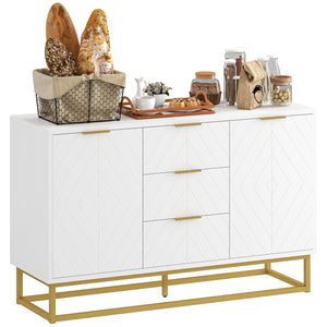 Storage unit with doors, adjustable shelves, metal legs, white