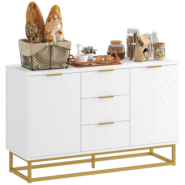 Storage unit with doors, adjustable shelves, metal legs, white