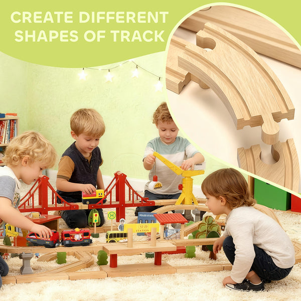 Qaba 133-piece wooden train set with tracks, battery-operated train, crane, bridge and accessories, for children aged 3 and up