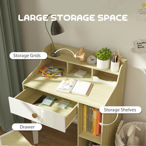 Desk and chair set with storage shelves and drawer, white