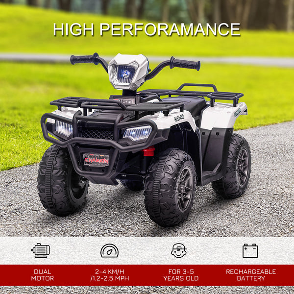 12V Off-Road Quad with MP3 Music and Knobby Tires, White