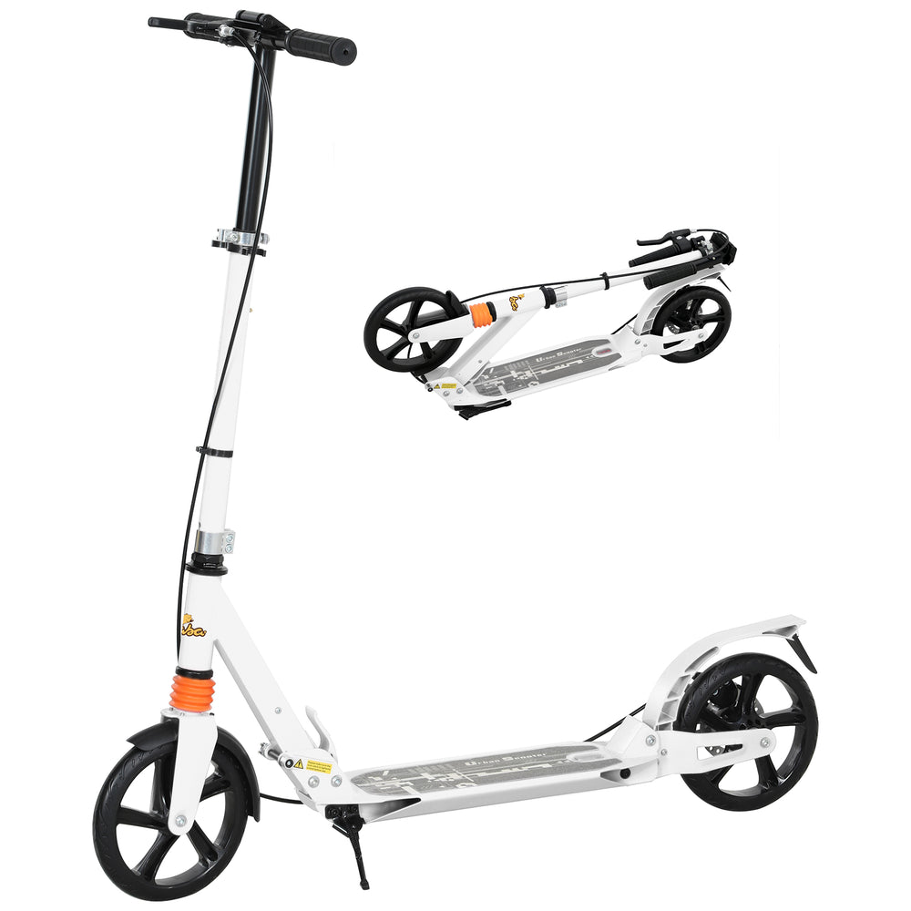 Foldable scooter, 4 adjustable heights, double brake and shock absorption, white