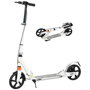 Foldable scooter, 4 adjustable heights, double brake and shock absorption, white