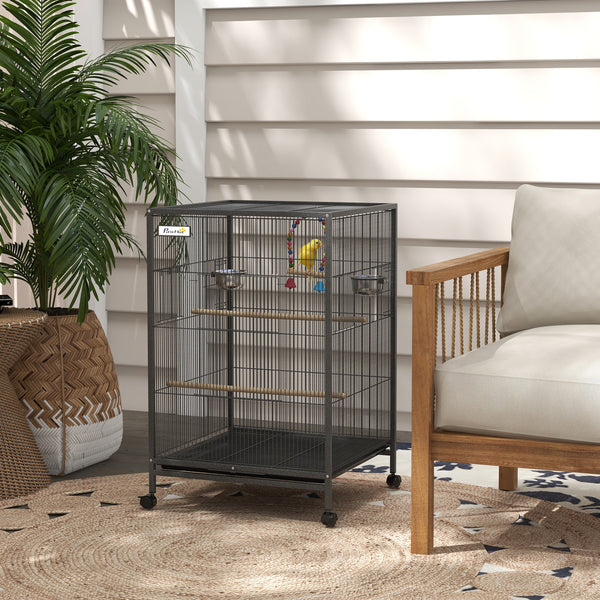 Bird cage for parrots, lovebirds, budgies and finches, gray