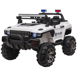2-seater police truck, 12V with LED lights and MP3 player, white