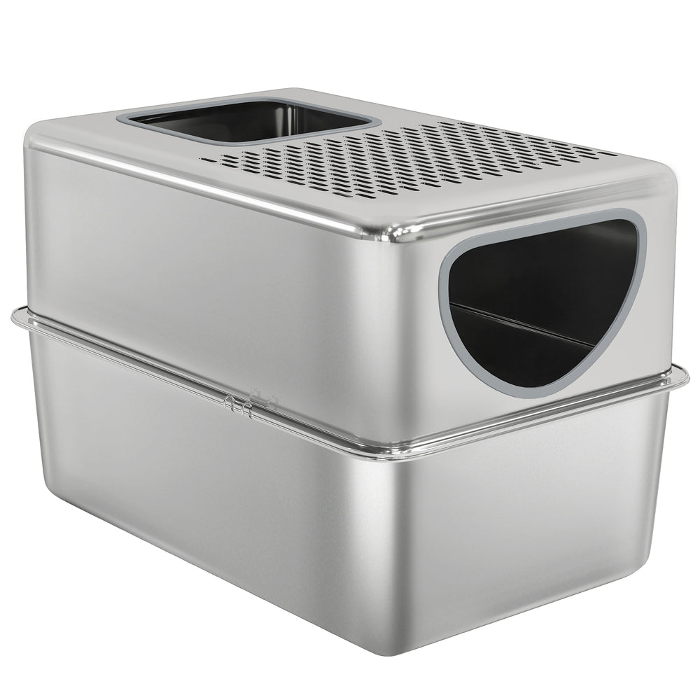 XL stainless steel litter box with perforated lid and scoop