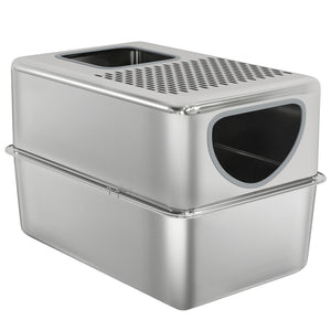 XL stainless steel litter box with perforated lid and scoop