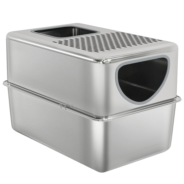 XL stainless steel litter box with perforated lid and scoop