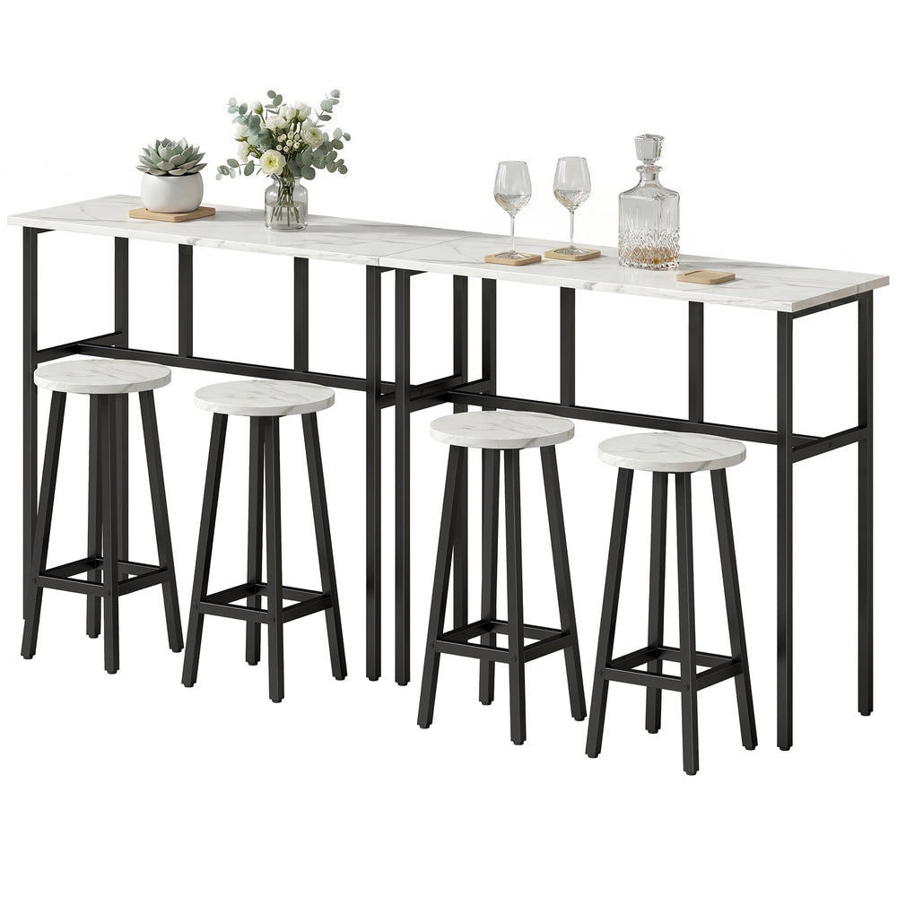 6-piece bar set with 2 high tables and 4 stools – White and black marble