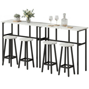 6-piece bar set with 2 high tables and 4 stools – White and black marble