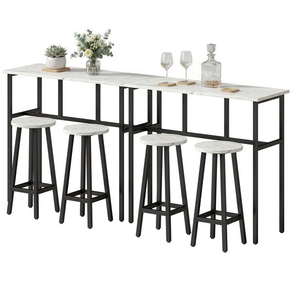 6-piece bar set with 2 high tables and 4 stools – White and black marble