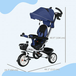 6 in 1 Toddler Tricycle with Parent Handle, Dark Blue
