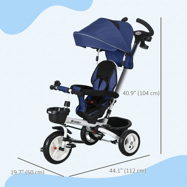 6 in 1 Toddler Tricycle with Parent Handle, Dark Blue