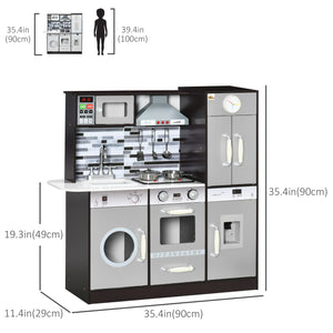 Wooden children's kitchen with lights and sounds, dark brown