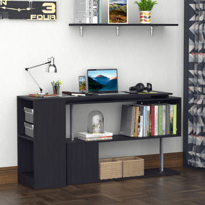 360° Swivel Corner Desk with 3-Tier Shelves, Black