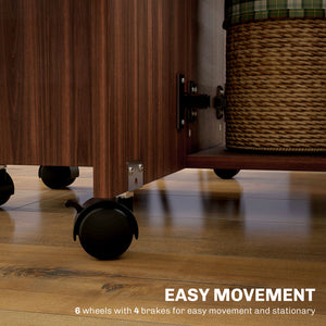 Drop-leaf dining table on casters with drawers, brown