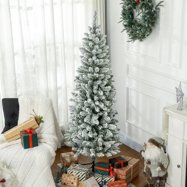 6ft Green Frosted Pencil Christmas Tree with 479 Branches and Metal Base