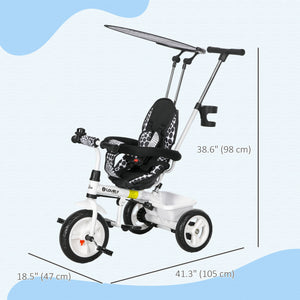 6 in 1 Kids Tricycle with Removable Handlebar and Canopy, White