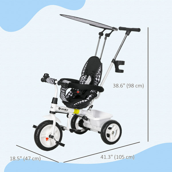 6 in 1 Kids Tricycle with Removable Handlebar and Canopy, White