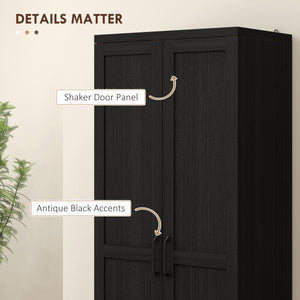 5-Tier Pantry with Doors and Adjustable Shelves, Black