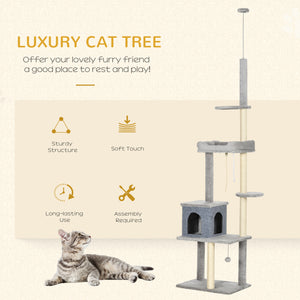 Adjustable Height Cat Tree, Cat Climbing Center with Scratching Posts, Cozy Bed, Grey