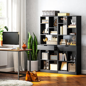 Tall bookcase with drawer, black