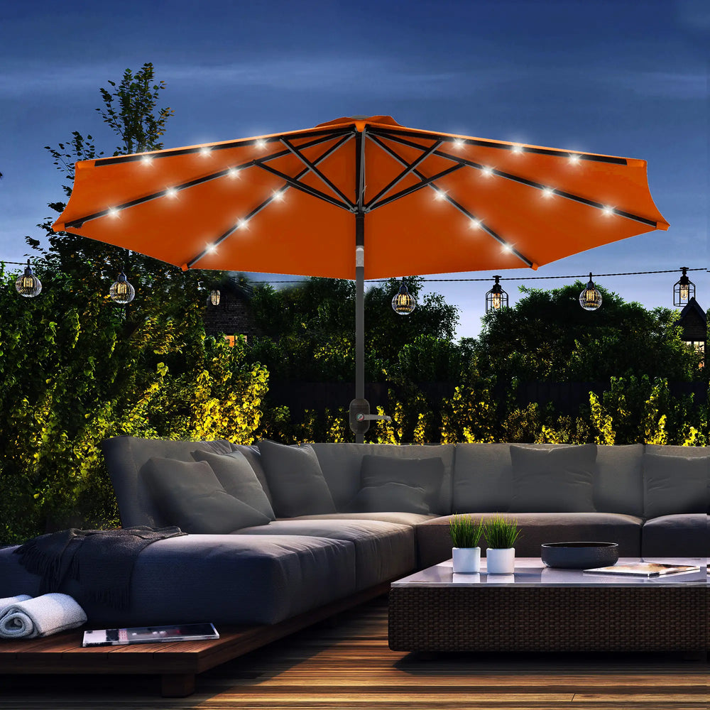 2.7m Outdoor Solar Patio Umbrella with 24 LEDs and Tiltable Canopy, Orange