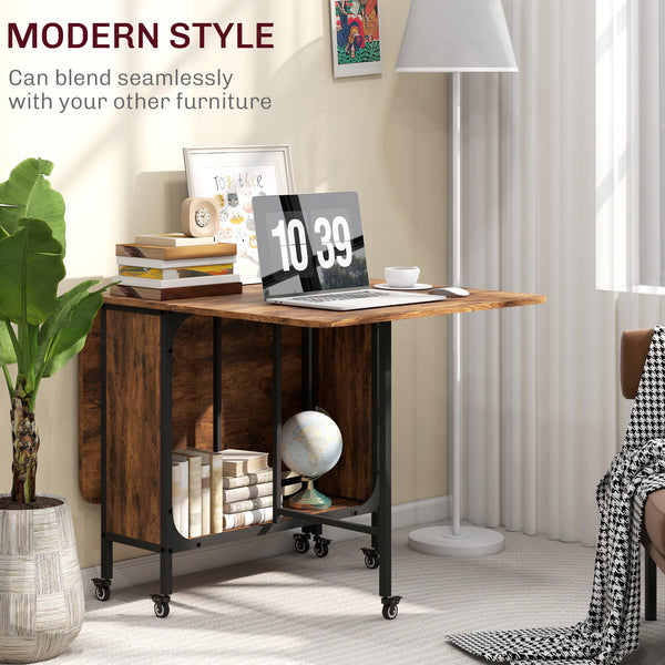 Folding dining table with storage shelf, rustic brown