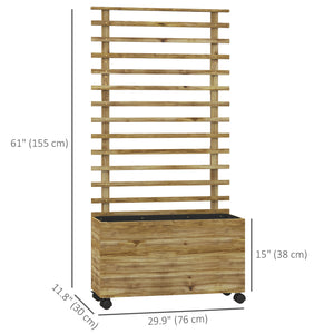 Wooden planter with trellis and 4 wheels