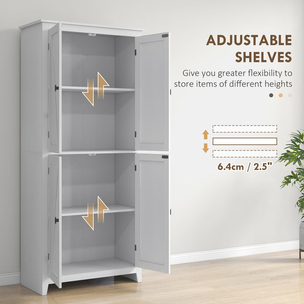 72" Freestanding Storage Cabinet with Doors and Shelves, White