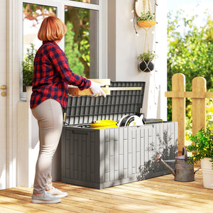 454-Liter (120-Gallon) Resin Outdoor Storage Box, Lockable, Splash-Proof and UV-Resistant Storage Deck Box.