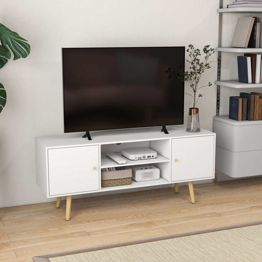 TV stand for TVs up to 55 inches with storage shelves, white