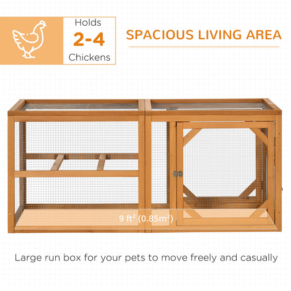 Outdoor wooden chicken coop extension with perches