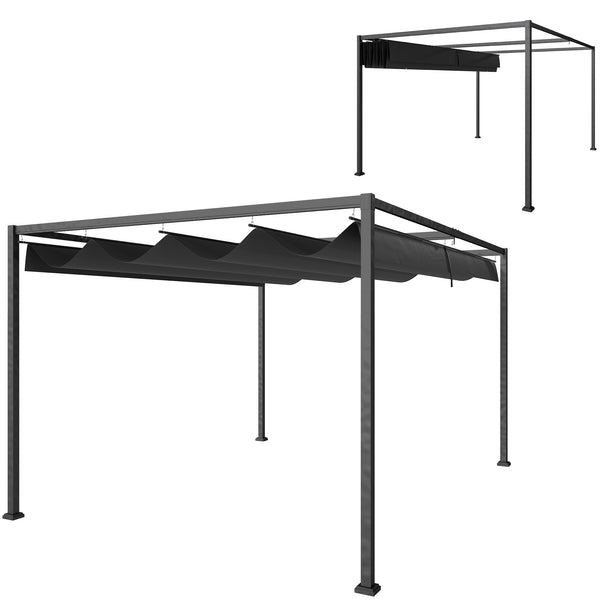 7 x 10 patio pergola with retractable canopy, black