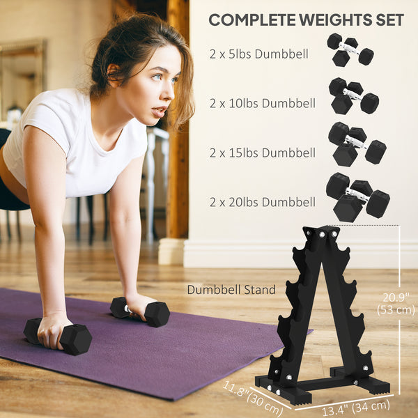 100 lb Hex Dumbbell Set with Rack, Non-Slip Handles