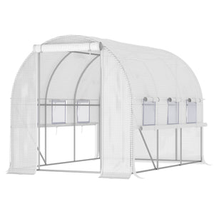 Tunnel greenhouse with roll-up side panels, high-quality polyethylene cover, white