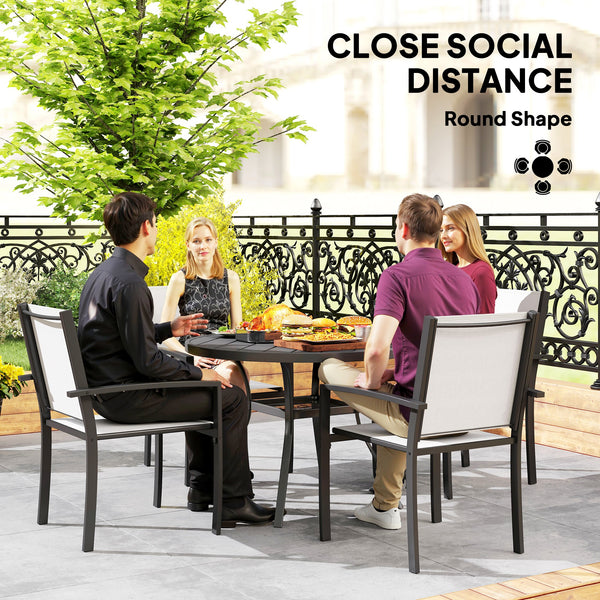 5-Piece Outdoor Dining Set with Round Table and 4 Stackable Chairs, for Garden, Lawn, Patio, Balcony and Poolside
