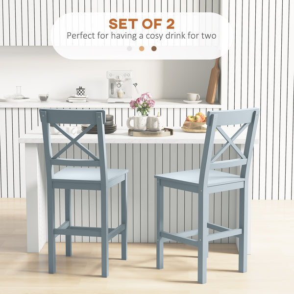 Set of 2 wooden bar stools, grey