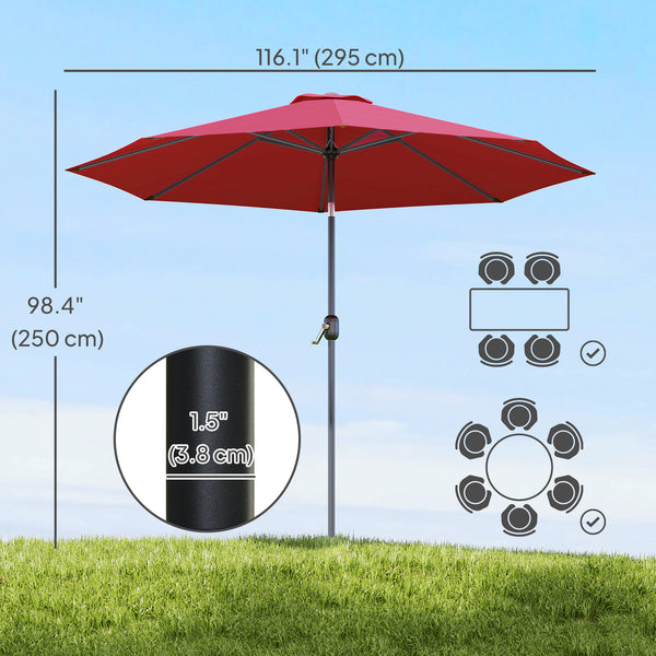 10-foot round parasol with crank and tilt, burgundy red