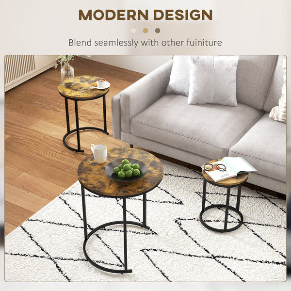 Set of 3 nesting coffee tables, rustic brown