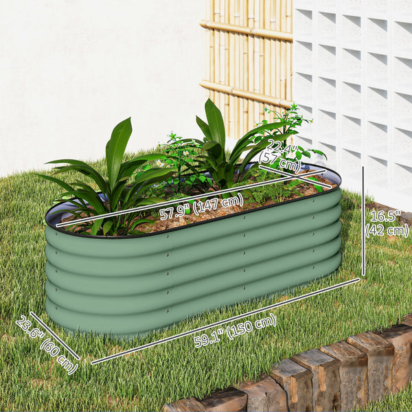Raised galvanized steel planter with safety rim, green