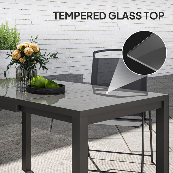 Extendable Patio Dining Table, 33.5"-49.2" Adjustable Outdoor Dining Table for 4-6 Person, with Tempered Glass Top, Metal Frame, for Lawn, Garden, Dark Grey