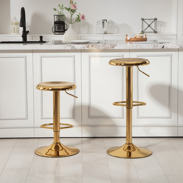 Set of 2 steel bar stools, gold