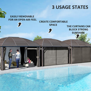 10' x 13' Hardtop Gazebo Aluminum Outdoor Canopy with Mesh Nettings, Curtains, Dark Grey