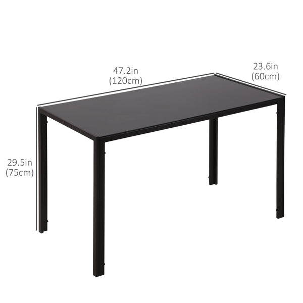 Rectangular kitchen table for 2 to 4 people with tempered glass top, black