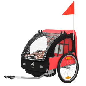 2-seater child bike trailer with 5-point safety harness, red