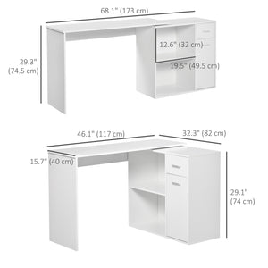 180° Swivel Corner Desk with Storage Shelf, White
