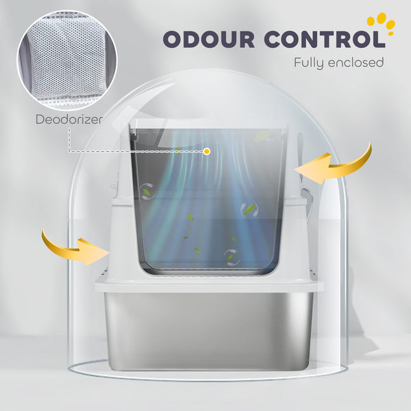 XL Stainless Steel Litter Box for Big Cats with Flip-Top Lid