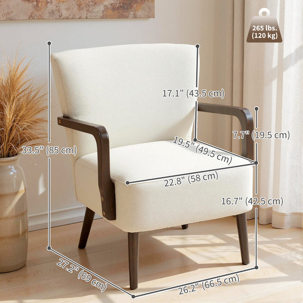 Accent chair with wooden legs, thick padding, cream white